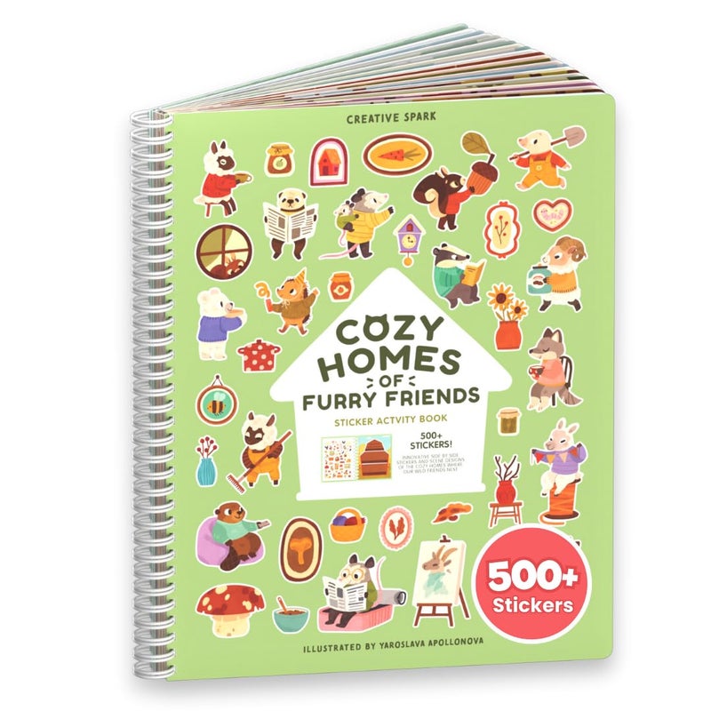 CUPKIN ملصق Cozy Homes of Furry Friends + كتاب تلوين (500+ ملصق تقويم للأطفال و12 صفحة تلوين) كتاب أنشطة جنبًا إلى جنب، كتب ملصقات ممتعة، للأولاد والبنات للأعمار 2-4 4-8، 8-10 - Image 1